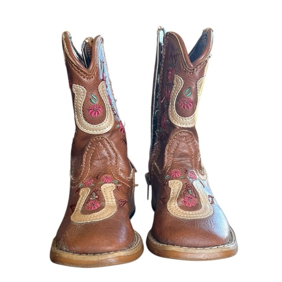 Roper Infant 5 Brown Cowgirl Boots Horseshoe Cowboy Boots Western Faux Leather - Picture 2 of 8